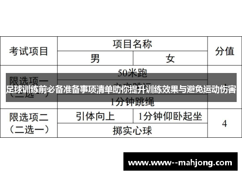 足球训练前必备准备事项清单助你提升训练效果与避免运动伤害